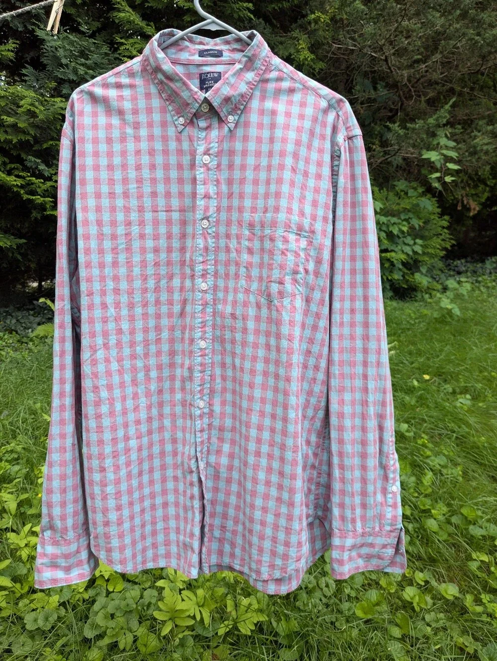 J. Crew Pink and Light Blue Gingham XL Button-Down Shirt